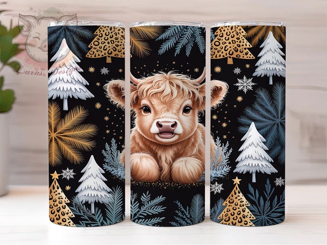 Highland Cow Christmas Tumbler Wrap, Cute Winter Wrap, 20oz Tumbler Sublimation, Festive Cow Design, Holiday Farm Animal Tumbler, Cozy Christmas Wrap, Whimsical Winter Sublimation Sublimation Lara' s Designs 