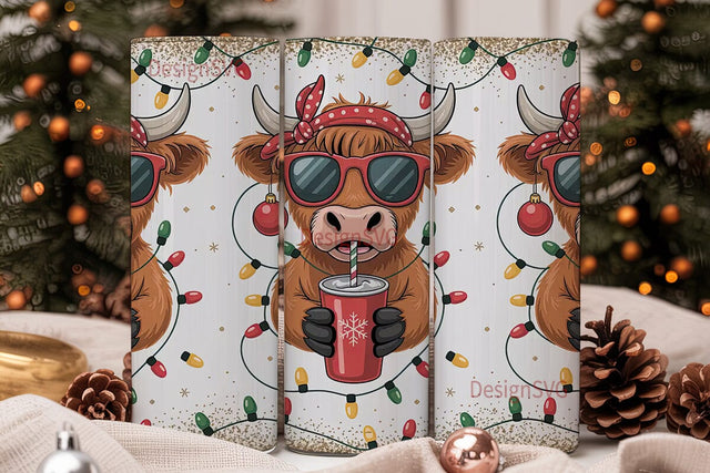 Highland Cow Christmas Tumbler Wrap Sublimation DesignSVG 