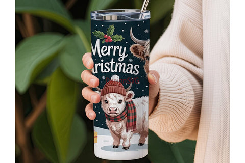 Highland Cow Christmas Tumbler Wrap Sublimation DesignSVG 