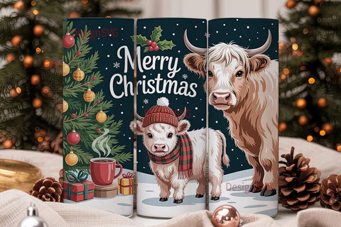 Highland Cow Christmas Tumbler Wrap Sublimation DesignSVG 