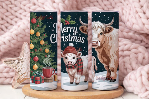Highland Cow Christmas Tumbler Wrap Sublimation DesignSVG 