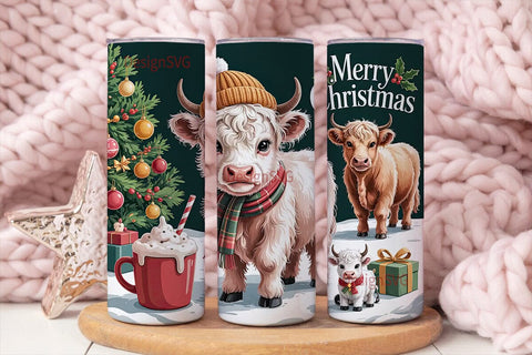 Highland Cow Christmas Tumbler Wrap Sublimation DesignSVG 