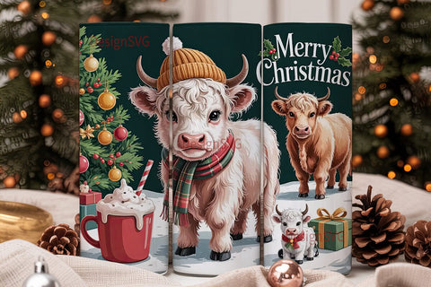 Highland Cow Christmas Tumbler Wrap Sublimation DesignSVG 