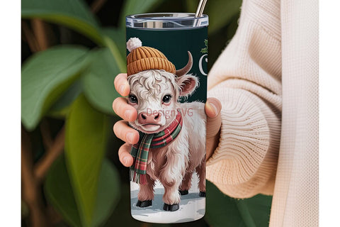 Highland Cow Christmas Tumbler Wrap Sublimation DesignSVG 