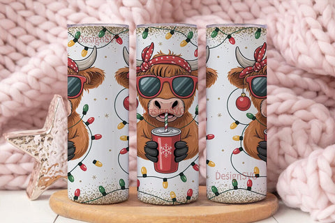 Highland Cow Christmas Tumbler Wrap Sublimation DesignSVG 