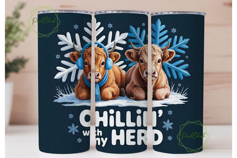 Highland Cow Christmas Tumbler Wrap Sublimation PixelChick 