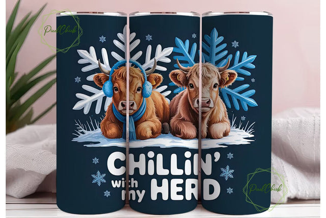 Highland Cow Christmas Tumbler Wrap Sublimation PixelChick 