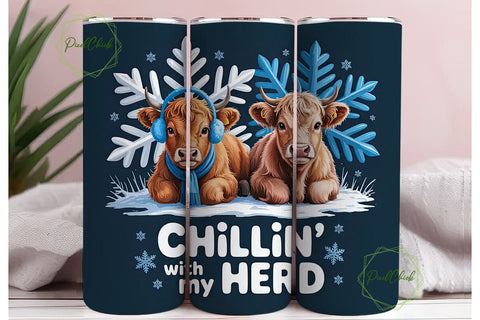 Highland Cow Christmas Tumbler Wrap Sublimation PixelChick 