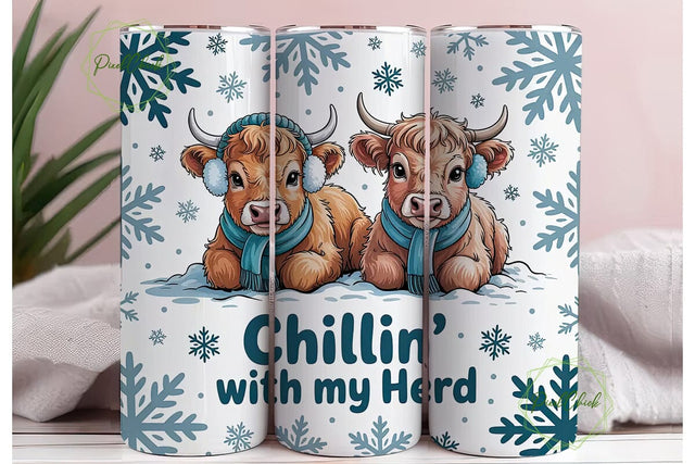 Highland Cow Christmas Tumbler Wrap Sublimation PixelChick 