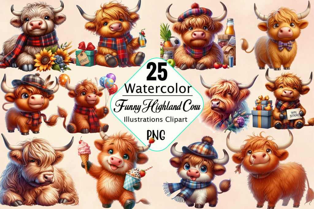 Highland Cow Clipart - Highland Cow PNG Bundle - So Fontsy