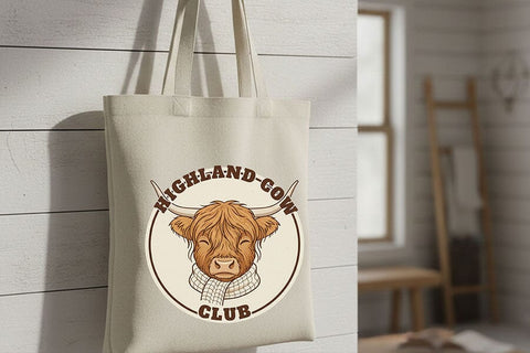Highland Cow Club Png, Cute Highland Cow Logo Png, Western Farm Animal Design, Cozy Cow Clipart, Country Boutique Sublimation Graphic SVG TiffsCraftyCreations 
