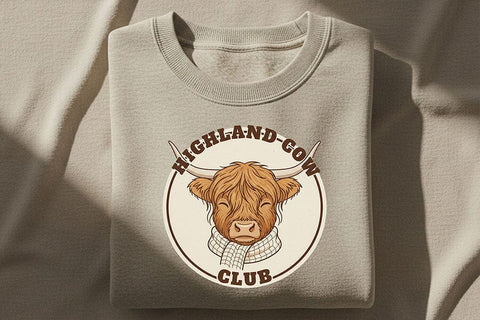 Highland Cow Club Png, Cute Highland Cow Logo Png, Western Farm Animal Design, Cozy Cow Clipart, Country Boutique Sublimation Graphic SVG TiffsCraftyCreations 