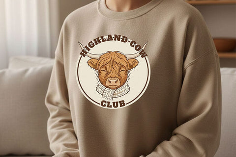 Highland Cow Club Png, Cute Highland Cow Logo Png, Western Farm Animal Design, Cozy Cow Clipart, Country Boutique Sublimation Graphic SVG TiffsCraftyCreations 