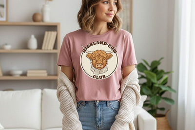Highland Cow Club Png, Cute Highland Cow Logo Png, Western Farm Animal Design, Cozy Cow Clipart, Country Boutique Sublimation Graphic SVG TiffsCraftyCreations 