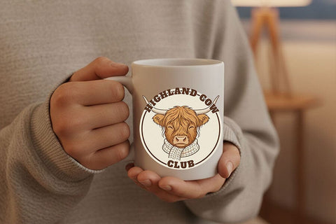 Highland Cow Club Png, Cute Highland Cow Logo Png, Western Farm Animal Design, Cozy Cow Clipart, Country Boutique Sublimation Graphic SVG TiffsCraftyCreations 