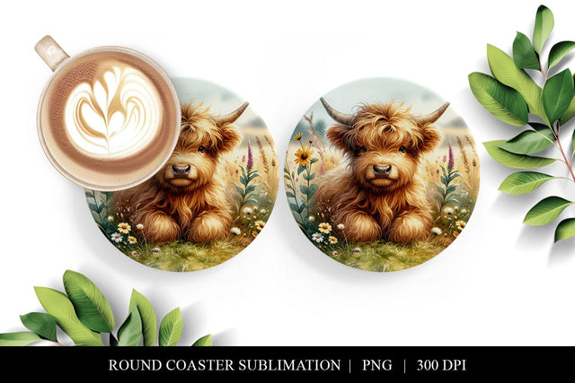 Highland Cow Coaster Design, Digital Download Sublimation BijouBay 