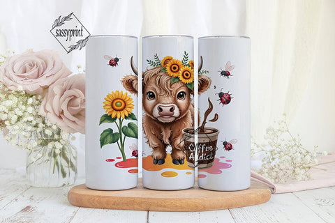 Highland Cow & Coffee 20oz Tumbler Wrap Sublimation sassyprint 