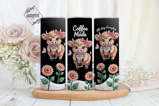 Highland Cow Coffee 20oz Tumbler Wrap Sublimation sassyprint 