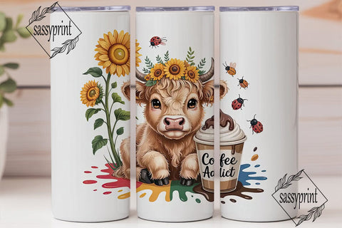 Highland Cow & Coffee 20oz Tumbler Wrap Sublimation sassyprint 