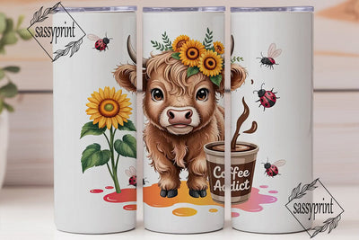 Highland Cow & Coffee 20oz Tumbler Wrap Sublimation sassyprint 