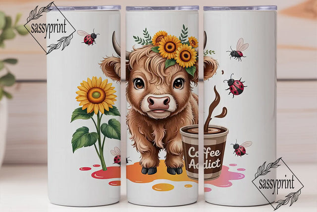 Highland Cow & Coffee 20oz Tumbler Wrap Sublimation sassyprint 