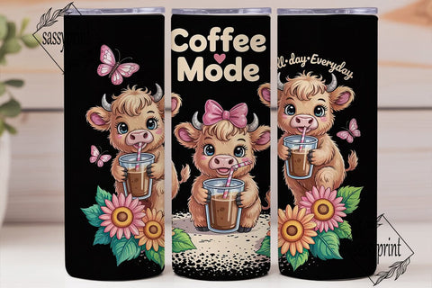 Highland Cow Coffee 20oz Tumbler Wrap Sublimation sassyprint 