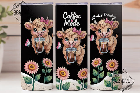 Highland Cow Coffee 20oz Tumbler Wrap Sublimation sassyprint 