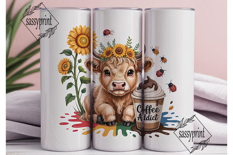 Highland Cow & Coffee 20oz Tumbler Wrap Sublimation sassyprint 