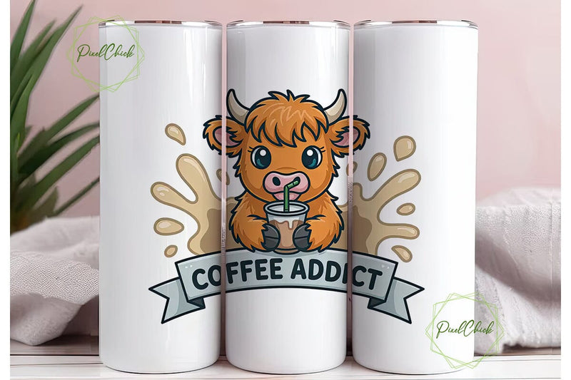 Highland Cow Coffee Addict 20oz Tumbler Sublimation PixelChick 