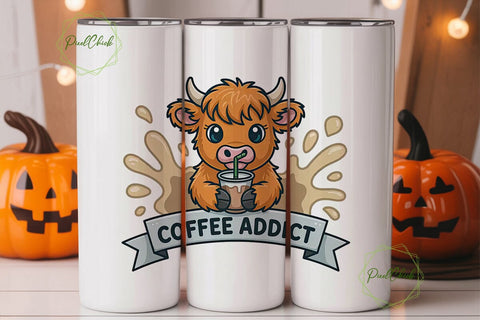 Highland Cow Coffee Addict 20oz Tumbler Sublimation PixelChick 