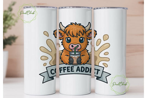 Highland Cow Coffee Addict 20oz Tumbler Sublimation PixelChick 