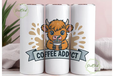 Highland Cow Coffee Addict 20oz Tumbler Sublimation PixelChick 