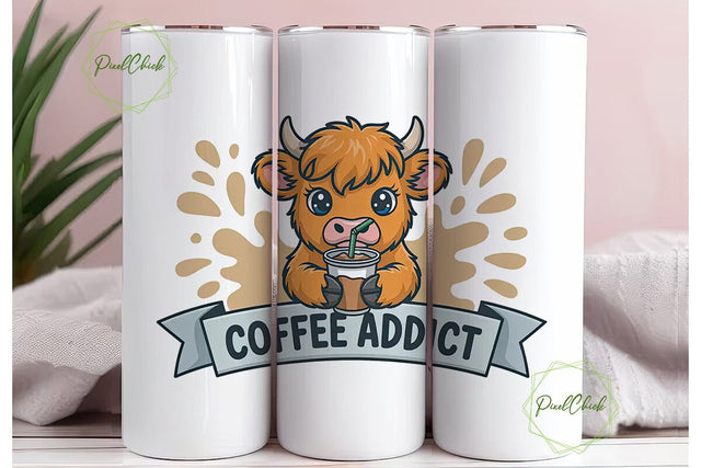 Highland Cow Coffee Addict 20oz Tumbler Sublimation PixelChick 
