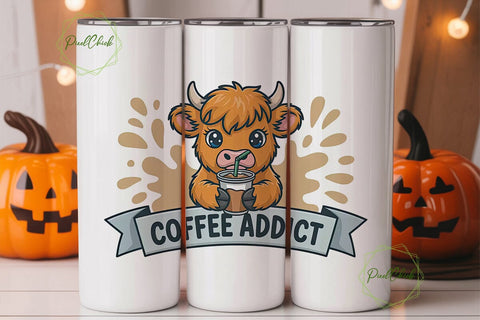 Highland Cow Coffee Addict 20oz Tumbler Sublimation PixelChick 