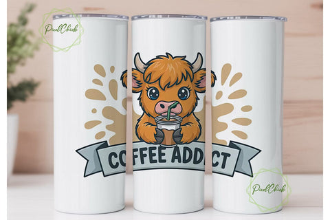 Highland Cow Coffee Addict 20oz Tumbler Sublimation PixelChick 