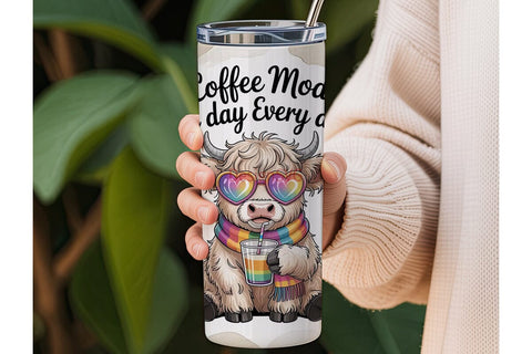 Highland Cow Coffee Mode Tumbler Wrap Sublimation DesignSVG 