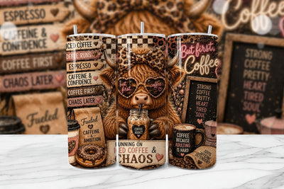 Highland Cow Coffee Tumbler Wrap PNG Sublimation BijouBay 