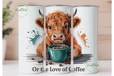 Highland Cow Coffee Tumbler Wrap Sublimation PixelChick 