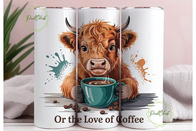 Highland Cow Coffee Tumbler Wrap Sublimation PixelChick 