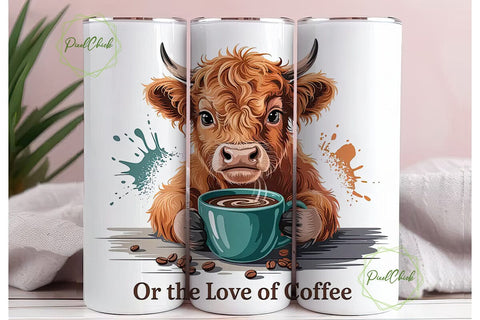 Highland Cow Coffee Tumbler Wrap Sublimation PixelChick 