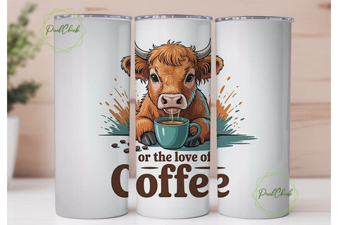Highland Cow Coffee Tumbler Wrap Sublimation PixelChick 