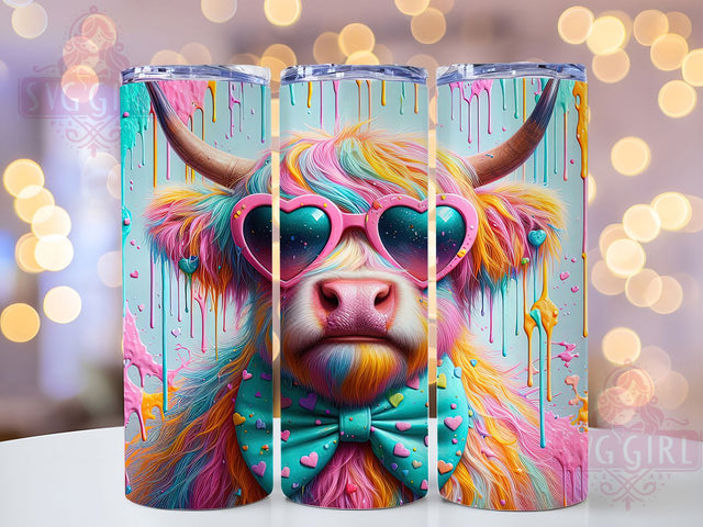 Highland Cow Colorful Paint Drip Tumbler, Colorful Cow Wrap, 20oz Tumbler Design, Cow Sublimation PNG, Paint Drip Tumbler, Highland Cow Art, Sublimation Tumbler Wrap Sublimation SvggirlplusArt 