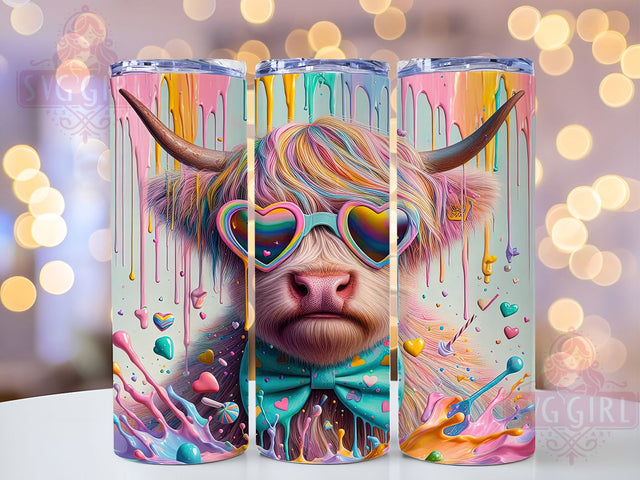 Highland Cow Colorful Paint Drip Tumbler, Colorful Cow Wrap, 20oz Tumbler Design, Cow Sublimation PNG, Paint Drip Tumbler, Highland Cow Art, Sublimation Tumbler Wrap Sublimation SvggirlplusArt 
