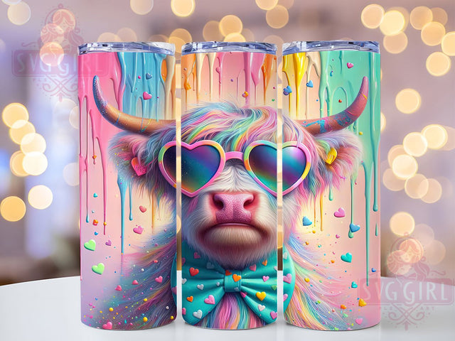 Highland Cow Colorful Paint Drip Tumbler, Colorful Cow Wrap, 20oz Tumbler Design, Cow Sublimation PNG, Paint Drip Tumbler, Highland Cow Art, Sublimation Tumbler Wrap Sublimation SvggirlplusArt 
