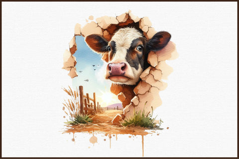 Highland Cow Come out of the Broken Wall Sublimation designartist 