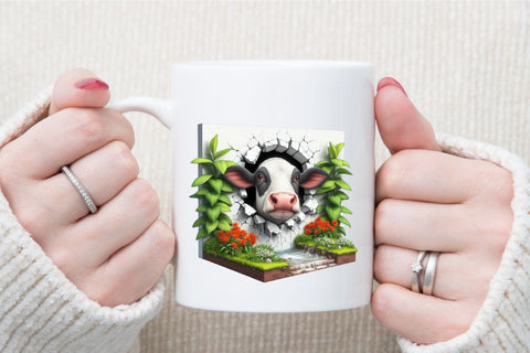 Highland Cow Come out of the Broken Wall Sublimation designartist 