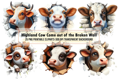 Highland Cow Come out of the Broken Wall Sublimation designartist 