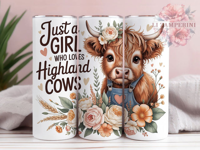 Highland Cow Country Charm 20oz Tumbler, Rustic Design, Fluffy Baby Cow, Adorable Illustration, Country Charm, 20oz Tumbler Wrap, Sublimation PNG Sublimation Li Zamperini 