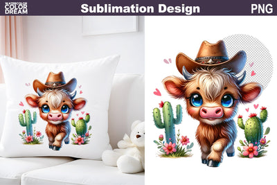 Highland Cow Cowboy Sublimation Sublimation WatercolorColorDream 