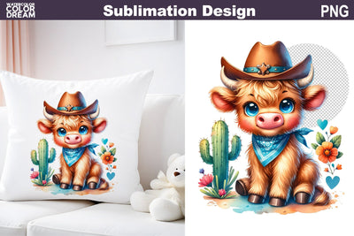 Highland Cow Cowboy Sublimation Sublimation WatercolorColorDream 
